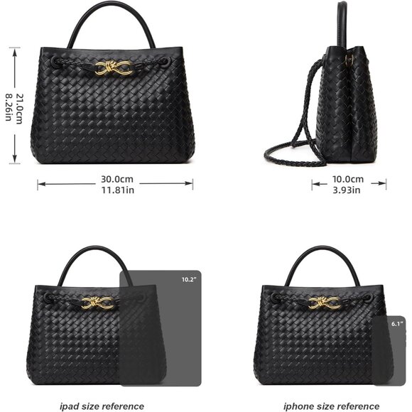 Versatile Woven Vegan Leather Handbag - Adjustable Strap, Magnetic Closure - Picture 5 of 9